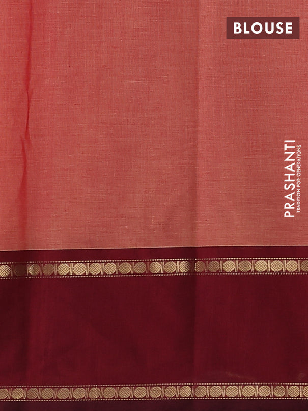 Kanchi cotton saree dual shade of maroon and maroon with allover zari stripe pattern and rettapet zari woven border