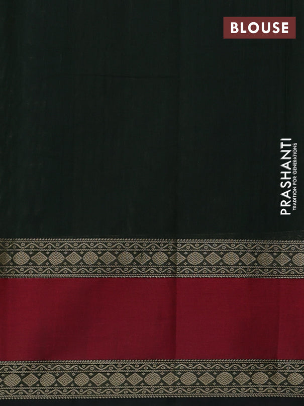 Kanchi cotton saree bottle green and maroon with allover thread checked pattern and rettapet thread woven border