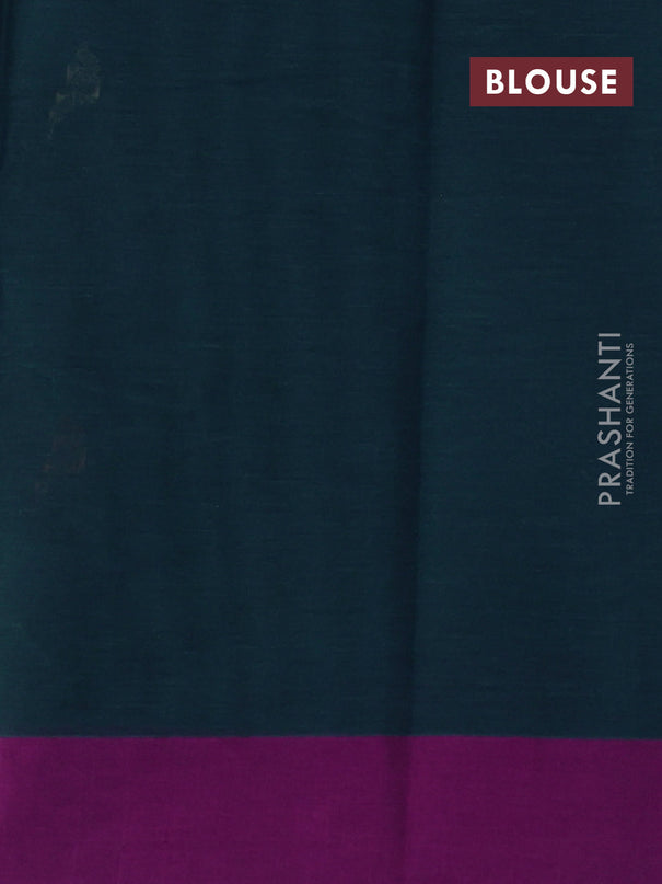 Kanchi cotton saree peacock blue and purple with thread woven buttas and simple border
