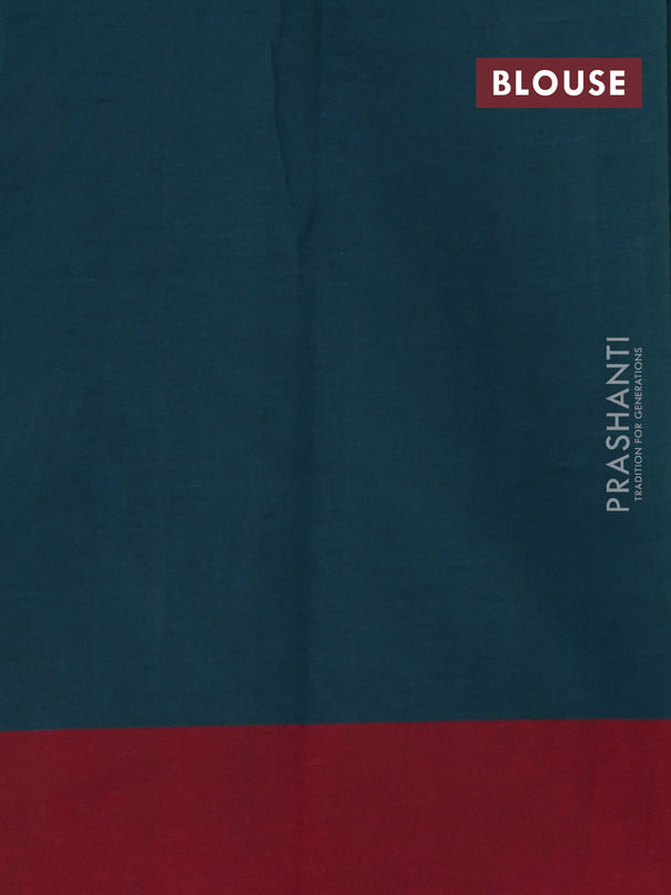 Kanchi cotton saree peacock green and maroon with ruddraksha thread woven buttas and simple border