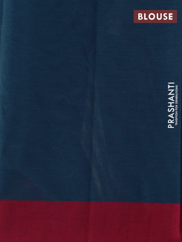 Kanchi cotton saree peacock blue and maroon with ruddraksha thread woven buttas and simple border