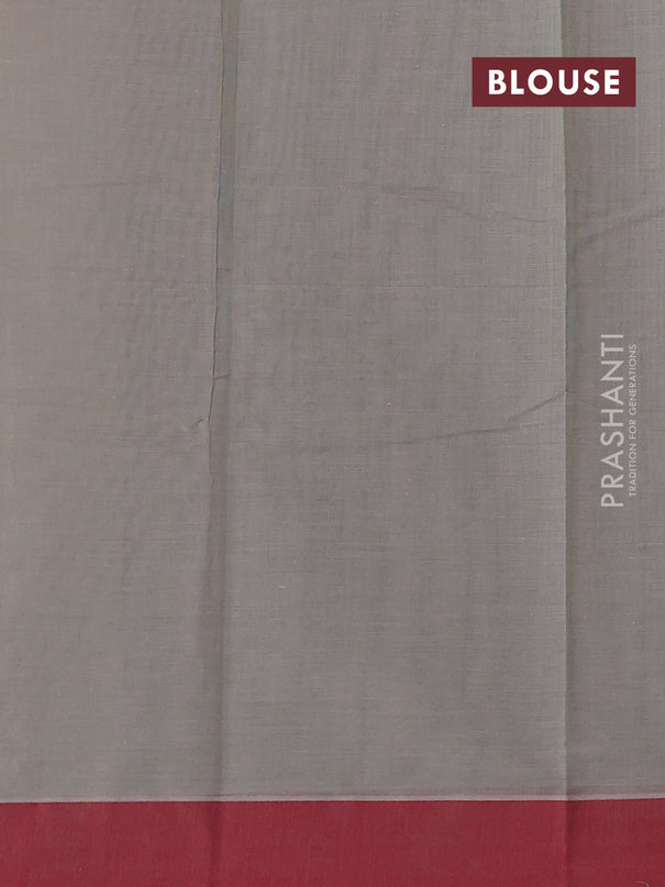 Kanchi cotton saree pastel grey and maroon with paisley thread woven buttas and small zari woven border
