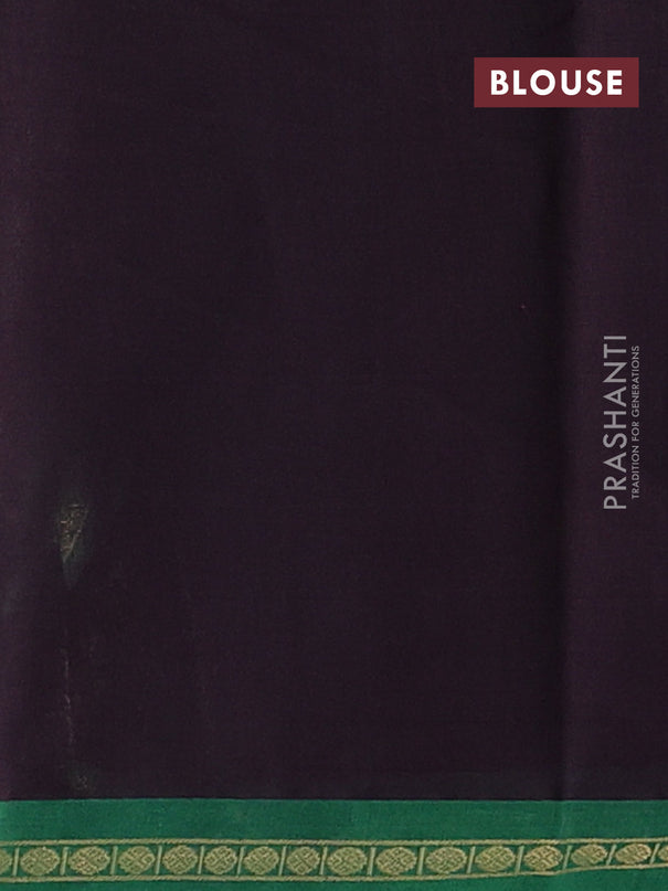 Kanchi cotton saree deep jamun and green with allover thread stripe pattern and small zari woven border