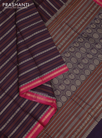 Kanchi cotton saree wine shade and pink with allover thread weaves and small zari woven border
