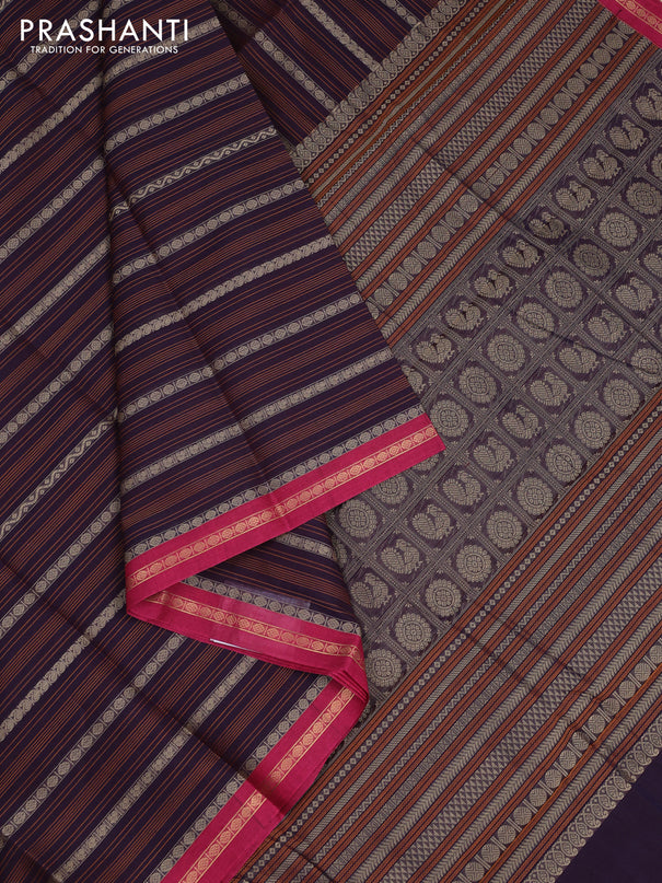 Kanchi cotton saree wine shade and pink with allover thread weaves and small zari woven border