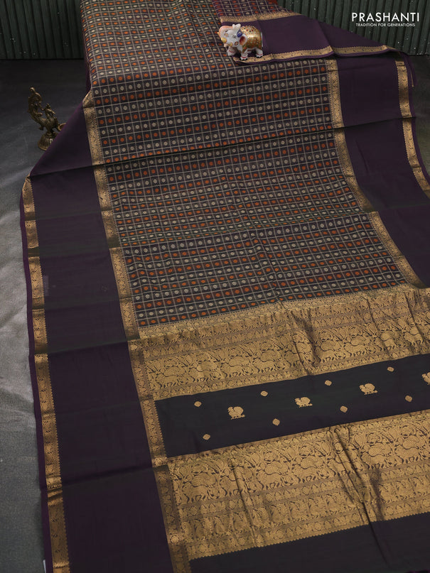 Kanchi cotton saree dual shade of purple with allover thread checks & buttas and long rettapet zari woven border