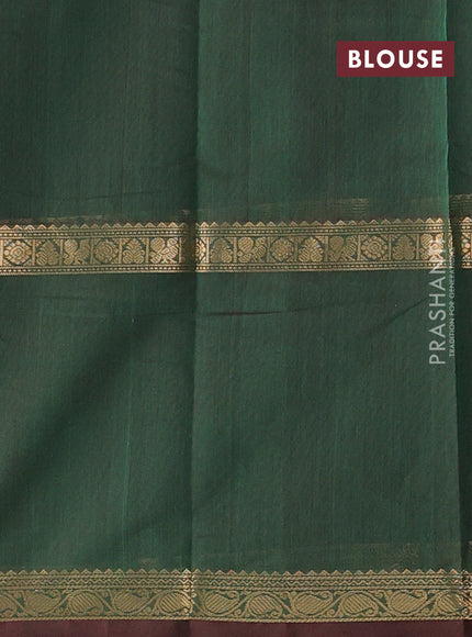 Kanchi cotton saree dual shade of green and maroon with allover thread checks & buttas and long rettapet zari woven border