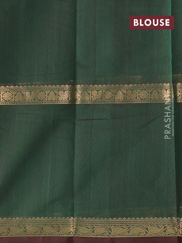 Kanchi cotton saree dual shade of green and maroon with allover thread checks & buttas and long rettapet zari woven border