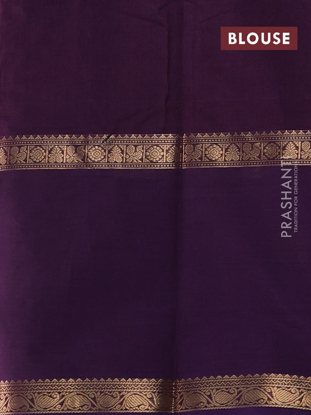 Kanchi cotton saree deep purple with allover thread checks & buttas and long rettapet zari woven border