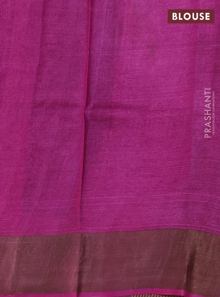 Pure tussar silk saree black and pink with floral prints and zari woven border