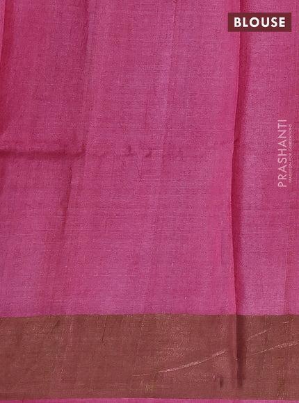 Pure tussar silk saree mustard yellow and pink with allover kalamkari prints and zari woven border