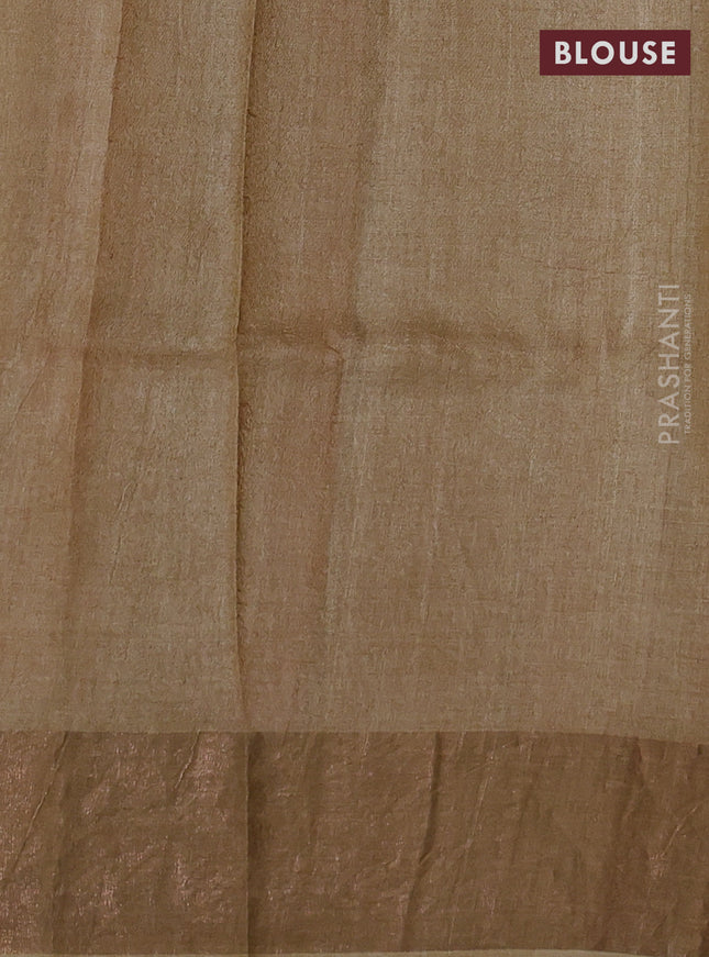 Pure tussar silk saree sandal with allover kalamkari prints and zari woven border
