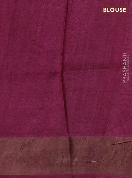 Pure tussar silk saree magenta pink with allover kalamkari prints and zari woven border