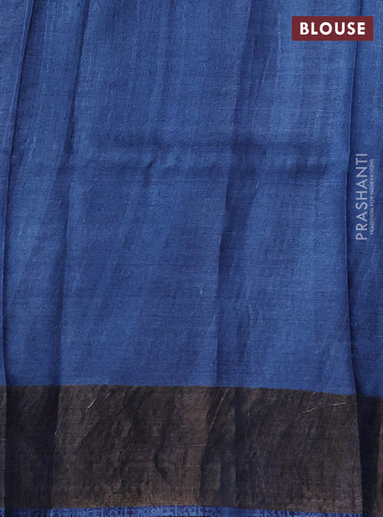 Pure tussar silk saree pastel green and blue with allover prints and zari woven border