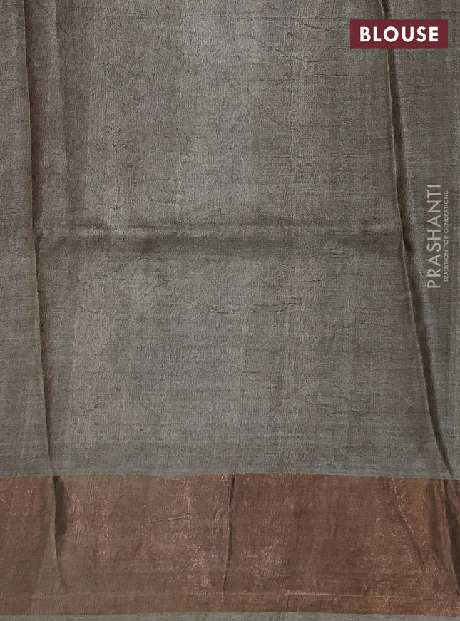 Pure tussar silk saree magenta pink and pastel green with allover kalamkari prints and zari woven border