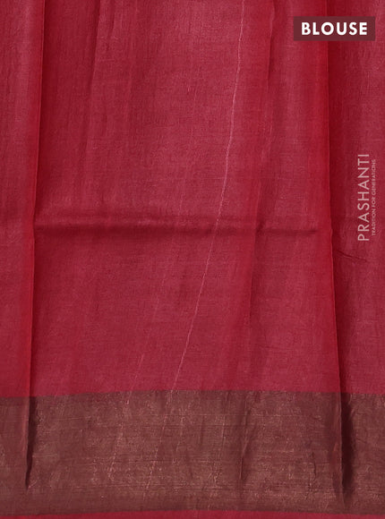 Pure tussar silk saree pastel brown and maroon with allover prints and zari woven border
