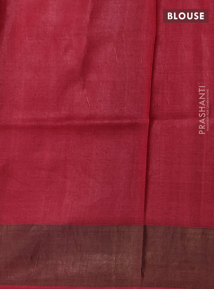 Pure tussar silk saree pastel green and maroon with allover prints and zari woven border
