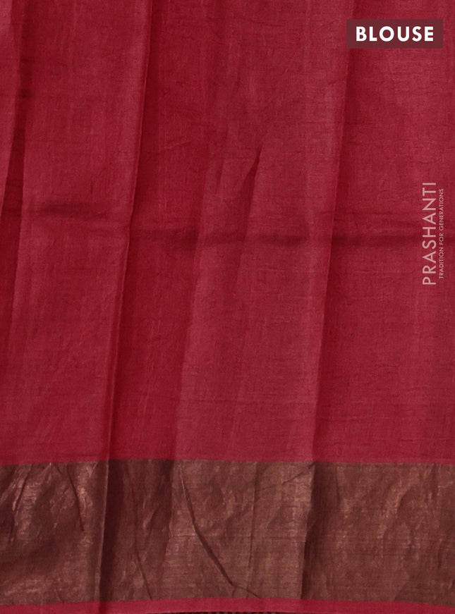Pure tussar silk saree grey and maroon with allover prints and zari woven border