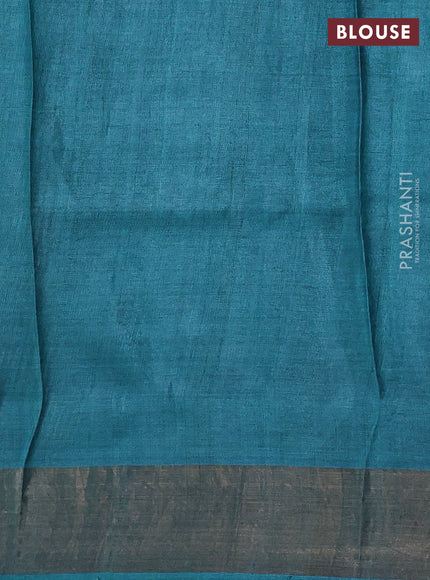Pure tussar silk saree pastel shade of blue and teal green with allover pichwai prints and zari woven border