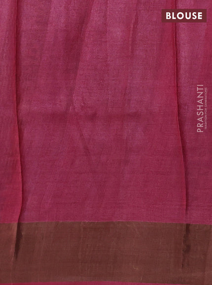 Pure tussar silk saree pastel peach and maroon with allover pichwai prints and zari woven border