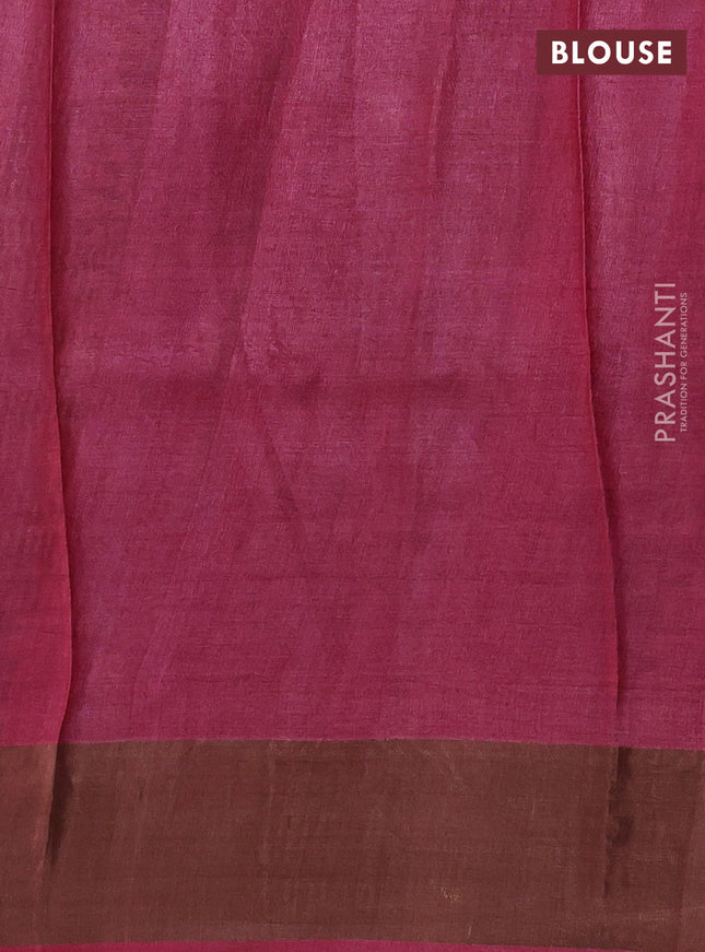 Pure tussar silk saree pastel peach and maroon with allover pichwai prints and zari woven border