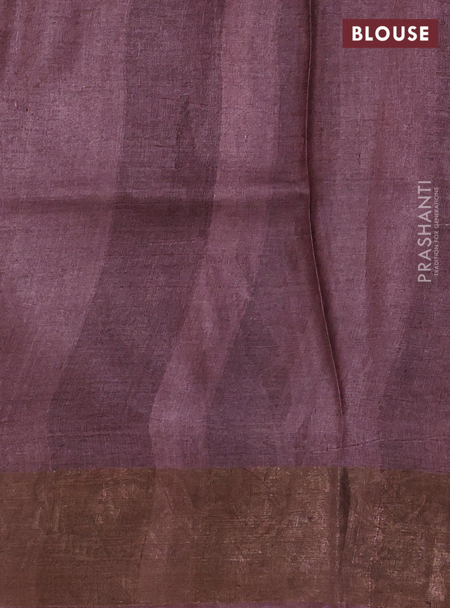 Pure tussar silk saree cream and coffee brown with allover pichwai prints and zari woven border
