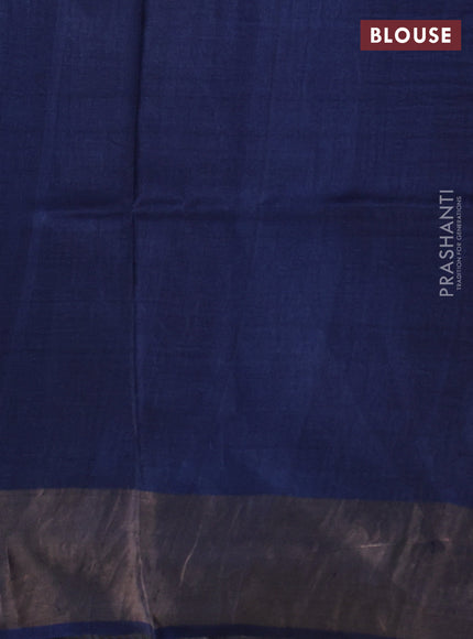 Pure tussar silk saree navy blue with allover prints and zari woven border