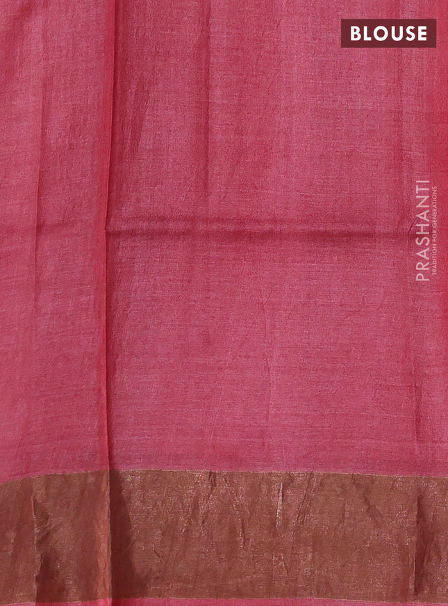 Pure tussar silk saree pastel brown and peach red with allover geometric butta prints and zari woven border