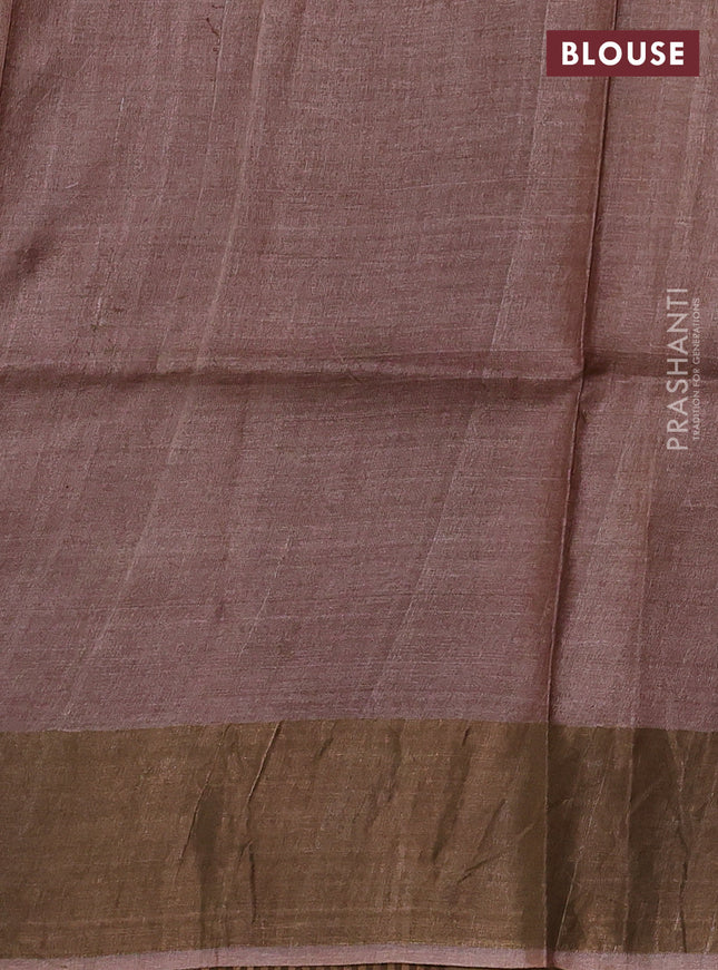 Pure tussar silk saree sandal and pastel brown with allover geometric butta prints and zari woven border