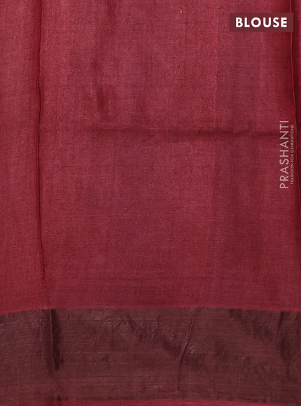 Pure tussar silk saree grey and maroon with allover floral prints and zari woven border