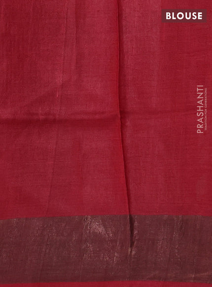 Pure tussar silk saree maroon with allover floral prints and zari woven border