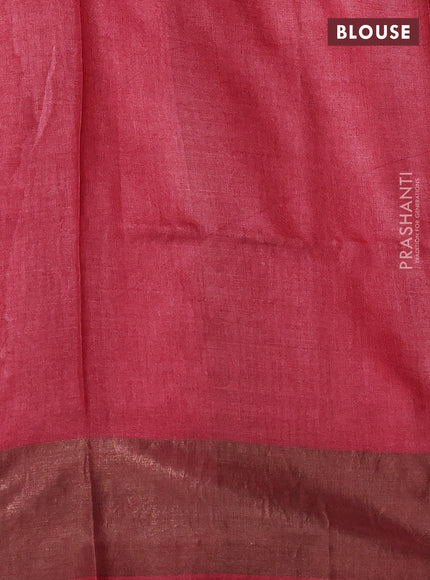 Pure tussar silk saree pastel green and maroon with allover prints and zari woven border