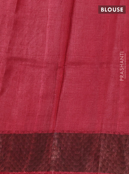 Pure tussar silk saree rustic orange and maroon with allover prints and zari woven border