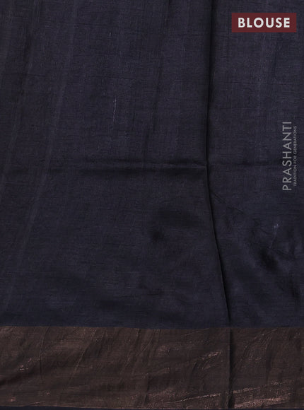 Pure tussar silk saree black with geomatric prints and zari woven border