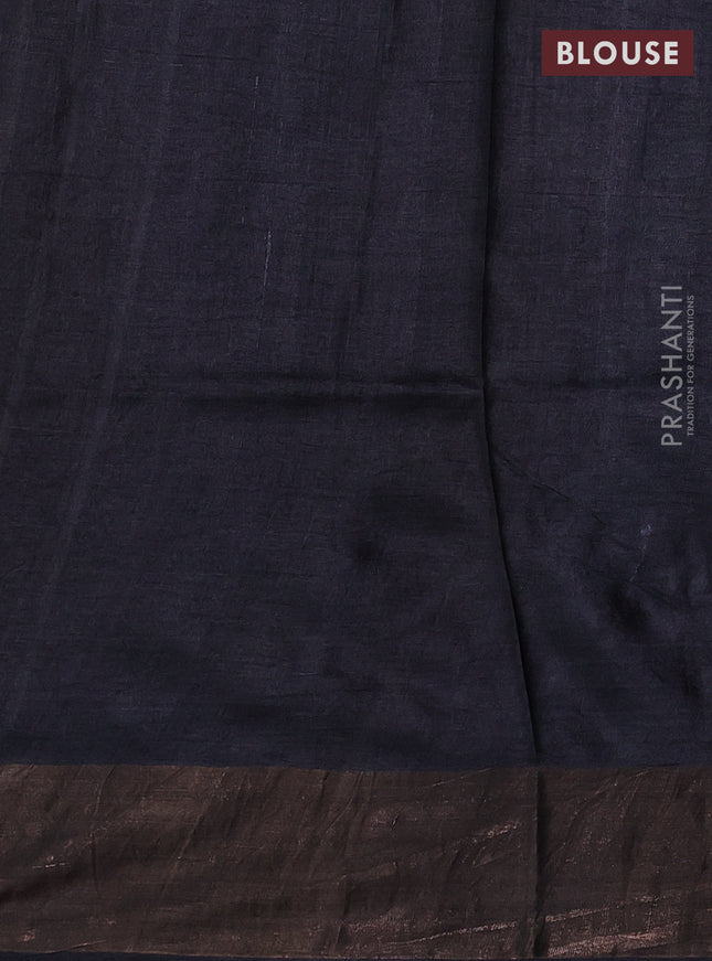 Pure tussar silk saree black with geomatric prints and zari woven border