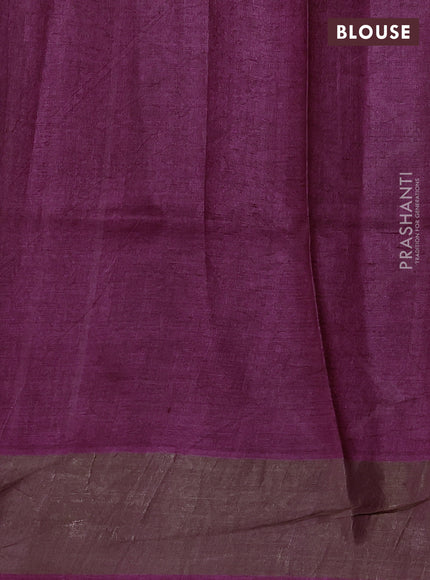 Pure tussar silk saree wine shade with geomatric prints and zari woven border