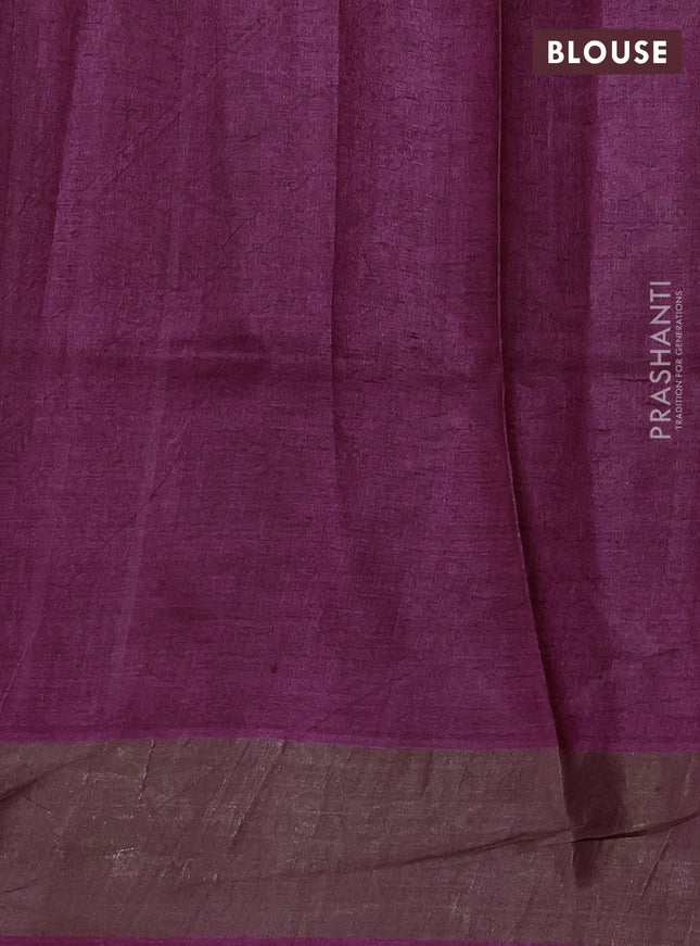 Pure tussar silk saree wine shade with geomatric prints and zari woven border