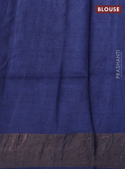 Pure tussar silk saree navy blue with geomatric prints and zari woven border