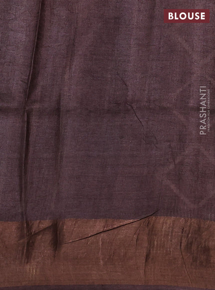 Pure tussar silk saree coffee brown with allover prints and zari woven border