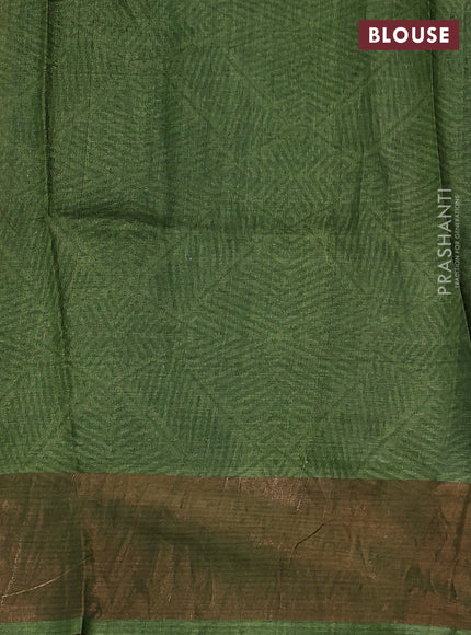 Pure tussar silk saree mustard yellow and mehendi green with allover prints and zari woven border