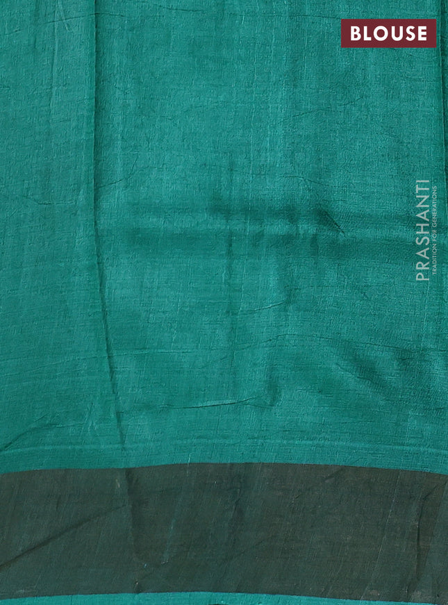 Pure tussar silk saree wine shade and teal green with allover pichwai prints and zari woven border