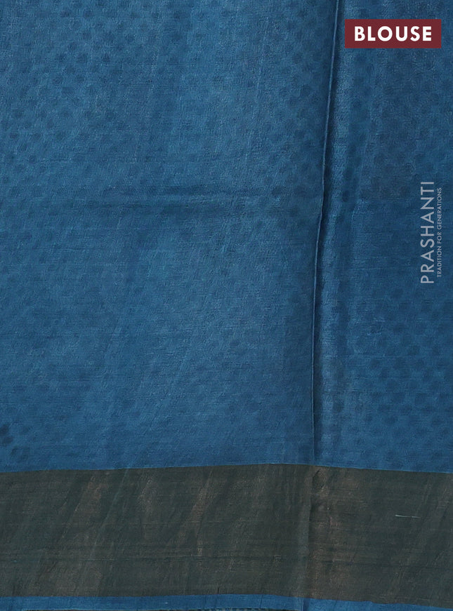 Pure tussar silk saree peacock green with pichwai butta prints and zari woven border