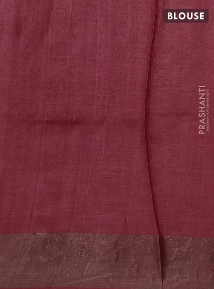 Pure tussar silk saree kumkum red with pichwai butta prints and zari woven border