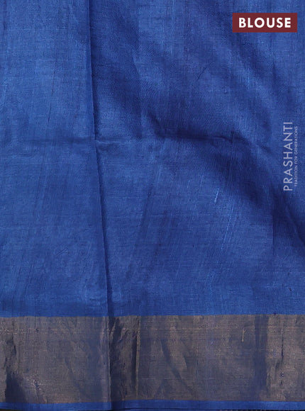 Pure tussar silk saree blue with allover prints and zari woven border