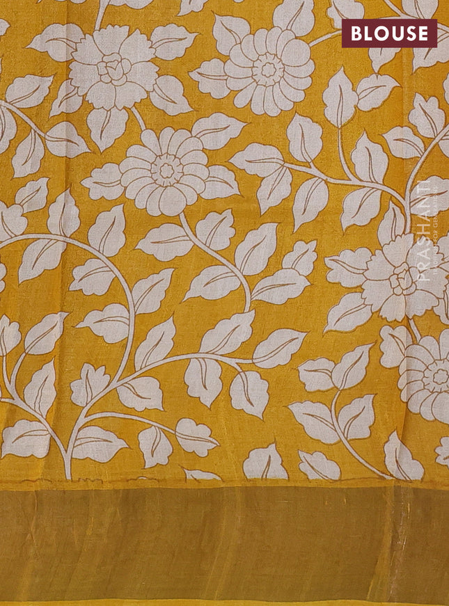 Pure tussar silk saree yellow with half & half style and zari woven border