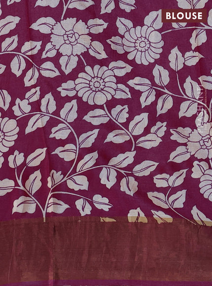 Pure tussar silk saree magenta pink with half & half style and zari woven border