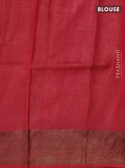 Pure tussar silk saree mustard yellow and red with allover floral prints and zari woven border