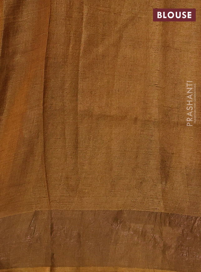 Pure tussar silk saree mustard yellow with allover prints and zari woven border