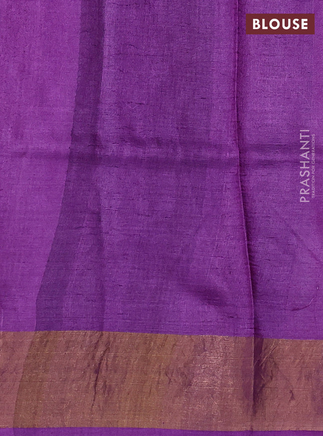 Pure tussar silk saree purple with allover prints and zari woven border