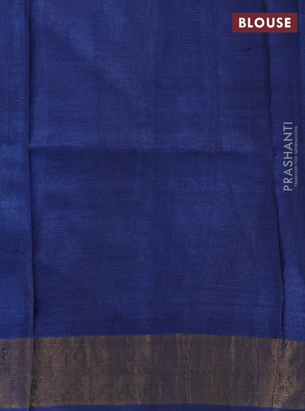 Pure tussar silk saree navy blue with allover prints and zari woven border